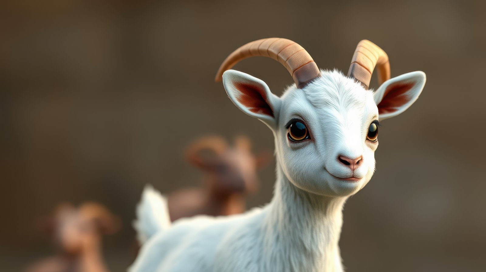 Young goat with curious expression in a natural setting during daytime